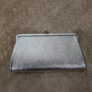Vintage Silver metallic vinyl clutch purse